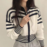 Collar Neck Stripe Short Cardigan