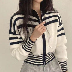 Collar Neck Stripe Short Cardigan