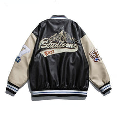 Oversized Pu Leather Varsity Jacket