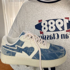Y2K Aesthetic Denim Heart Sneakers