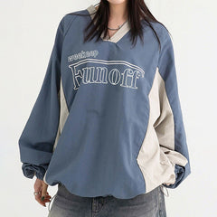 V-Neck Patchwork Oversized Sweatshirt