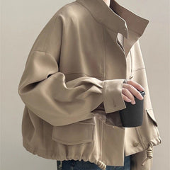 Solid Color Oversized Button Jacket