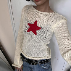 Star Crochet Knit Cropped Knit Top