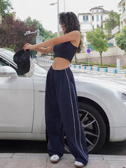 Piping Detail Wide Leg Track Pants