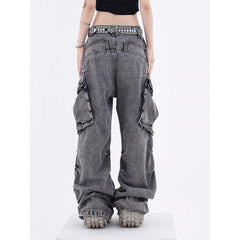 Acid Washed Baggy Cargo Jeans