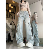 High Waist Big Pocket Cargo Jeans