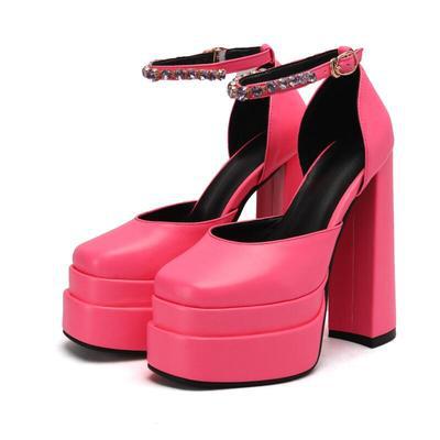 High-heeled Double-layer Satin Square Toe Hollow Sandals