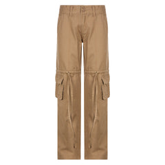 Drawstring Pocket Utility Washed Slim Straight Jeans