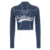 Vintage Tie Front Stitch Details Crop Top