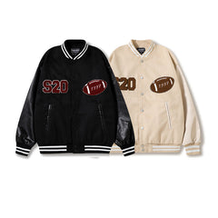 Letter Flocking Embroidered Baseball Jacket
