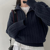 Vintage Lapel Neck Cable Knit Sweater