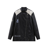 Patchwork Pu Leather Zip Up Jacket