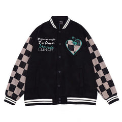 Retro Checkerboard Baseball Jacket