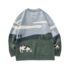 Cows Emroidery Vintage Sweater