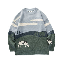 Cows Emroidery Vintage Sweater
