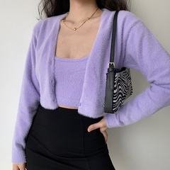 Cropped Button Knit Two Piece Cardigan