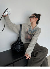 Vintage Print Half Zip Sweater