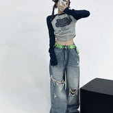 Vintage Raglan Long Sleeve Crop Top