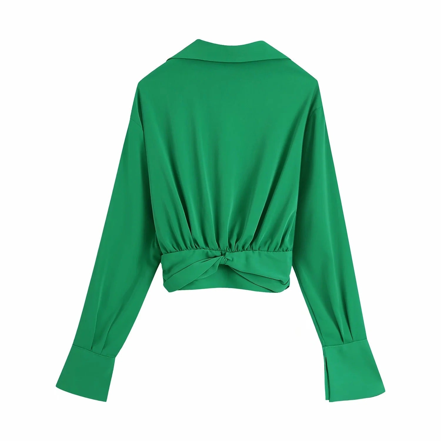 Long Sleeve Knotted Cropped Blouse