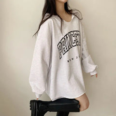Letter Print Oversized Hooded Long Sleeve Tee
