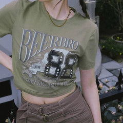 Vintage Logo Printed Short Sleeve Crop Top