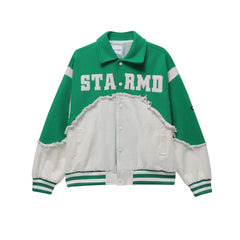 Embroidery Patchwork Denim Varsity Jacket