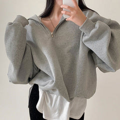 Solid Color Half Zip Up Oversized Sweatshirt