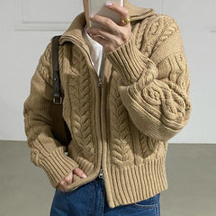 Aesthetic Cable Knit Zip Up Cardigan