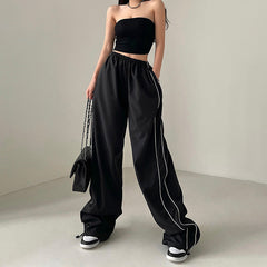 Piping Detail Wide Leg Track Pants