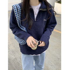 Contrast Half Zip Oversized Knit Sweater