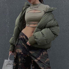 Army Green Zip Up Puffer Jacket