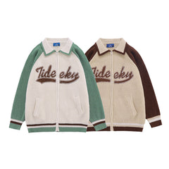 Emboidery Logo Zip Up Knit Cardigan