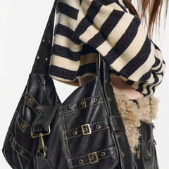 Buckled Strap Pu Leather Shoulder Bag