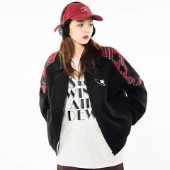 Embroidered Stars Plaid Varsity Jacket