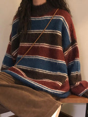 Vintage Striped Crew Neck Pullover Sweater