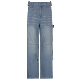Cutout Belted Straight Leg Cargo Jeans