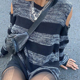 Cold Shoulder Striped Downtown Sweater