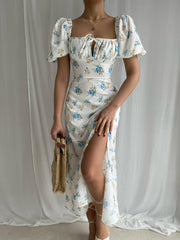 Puff Sleeve Floral Fields Maxi Dress