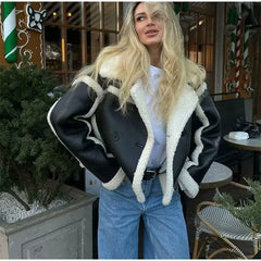 Lambswool Leather Splice Short Jacket