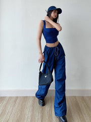 Size Friendly Straight Leg Parachute Cargo Pants