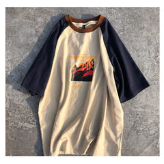Vintage Print Raglan Short Sleeve Tee