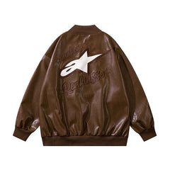 Vintage Embroidery Star Leather Jacket