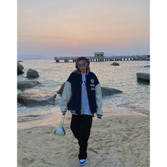 Badge Patch Corduroy Varsity Jacket