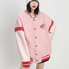 Pastel Toweling Embroidered Varsity Jacket