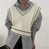 V Neck Stitched Cable Knit Sweater Vest