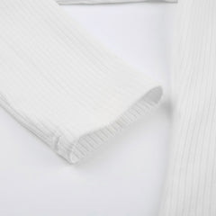 Lace Trim White Ribbed Knit Top