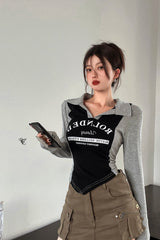 Vintage Print Graphic Patchwork Crop Top