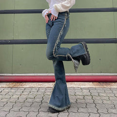 Low-waisted Raw Edge Flared Jeans