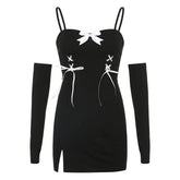 Strap Slit Slim Fit Sleeve Dress