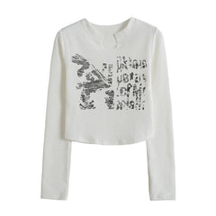 Blurry Long Sleeve Cotton Crop Top